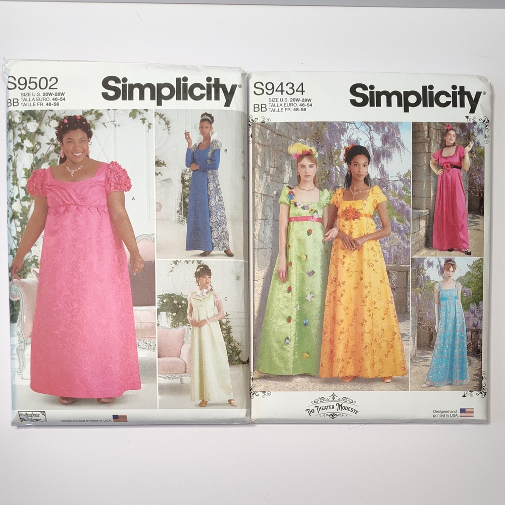 Simplicity S9502 & S9434 BB Women's Regency Gown Sewing Pattern Lot
